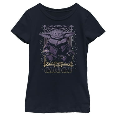 Girl's Star Wars: The Mandalorian Grogu Meditation  Graphic Tee Navy Blue Small