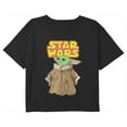 thumbnail image 1 of Girl's Star Wars: The Mandalorian Grogu Retro Logo Stance Graphic Cropped T-Shirt Black Small, 1 of 3