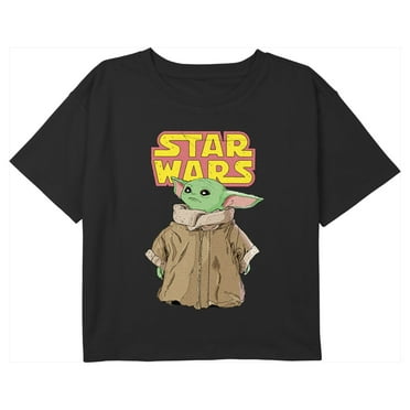 Girl's Star Wars: The Mandalorian Grogu Retro Logo Stance Crop Graphic Tee Black X Small