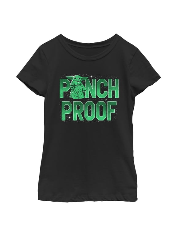 Girl's Star Wars: The Mandalorian Grogu St. Patrick's Day Galaxy Stars Pinch Proof Graphic Tee Black Large