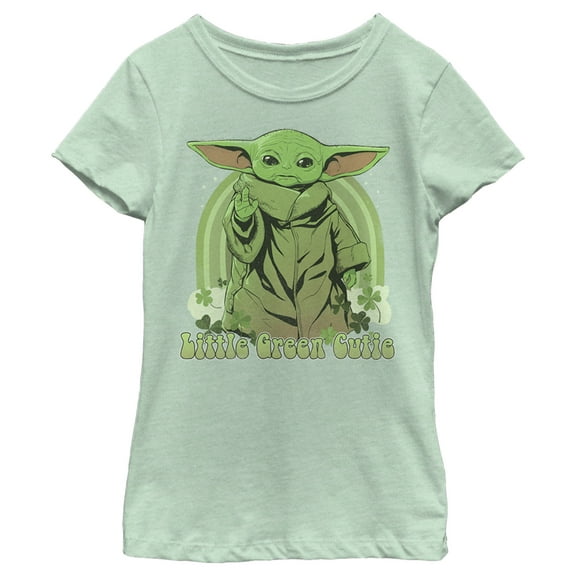 Girl's Star Wars: The Mandalorian Grogu St. Patrick's Day Little Green Cutie  Graphic Tee Mint Small