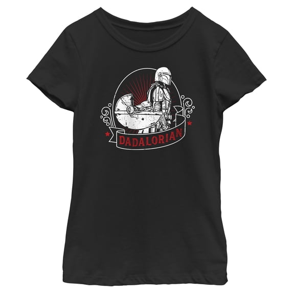 Girl's Star Wars: The Mandalorian Grogu and Din Djarin Dadalorian Cradle Sketch Graphic Tee Black / 2 Medium