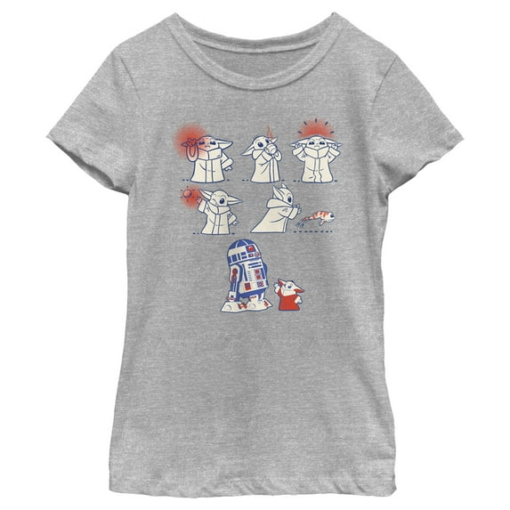 Girl's Star Wars: The Mandalorian Grogu and R2-D2 Pals Up to Mischief Graphic Tee Athletic Heather X Small