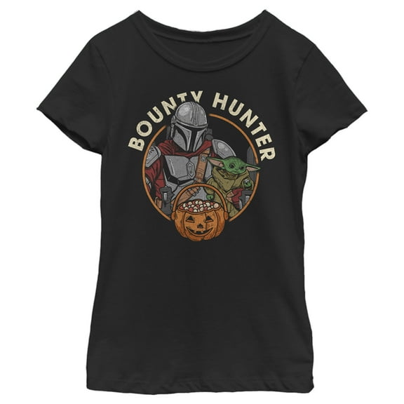 Girl's Star Wars: The Mandalorian Halloween Din Djarin Grogu Bounty Hunter Candy Distressed  Graphic Tee Black X Large