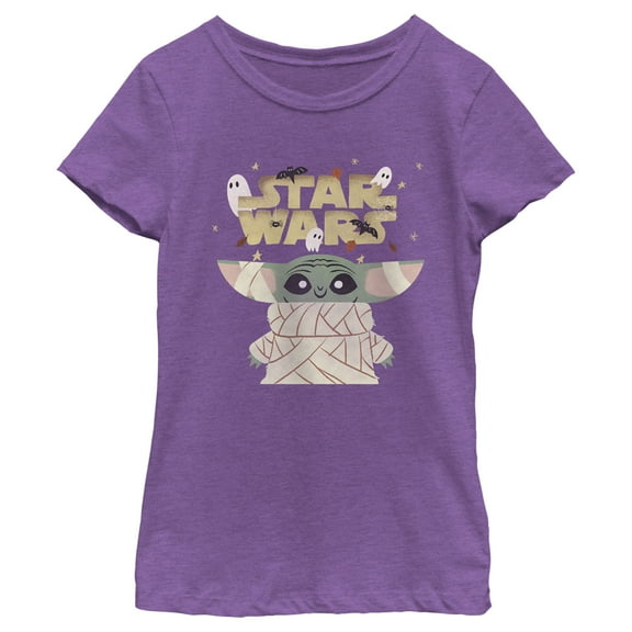 Girl's Star Wars: The Mandalorian Halloween Grogu Mummy Graphic Tee Purple Berry Small