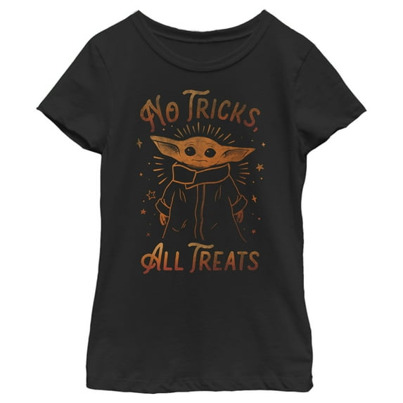 Girl's Star Wars: The Mandalorian Halloween Grogu No Tricks All Treats Graphic Tee Black Large