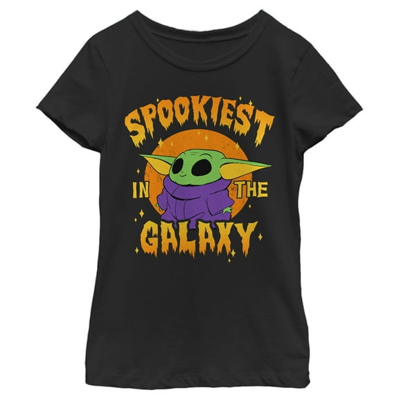 Girl's Star Wars: The Mandalorian Halloween Grogu Spookiest in the Galaxy  Graphic Tee Black Medium