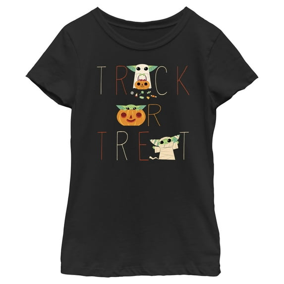 Girl's Star Wars: The Mandalorian Halloween Grogu Trick or Treat Graphic Tee Black Small