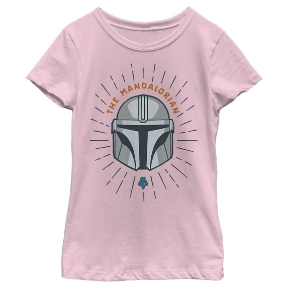 Girl's Star Wars: The Mandalorian Helmet Cartoon Graphic Tee Light Pink Large