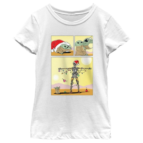 Girl's Star Wars: The Mandalorian IG-11 Christmas Tree Comic  Graphic Tee White Small