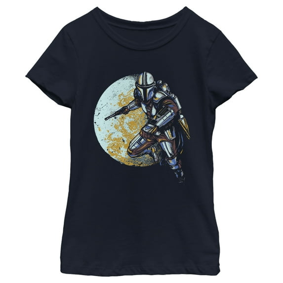 Girl's Star Wars: The Mandalorian Mandalore's Moon Graphic Tee Navy Blue Small