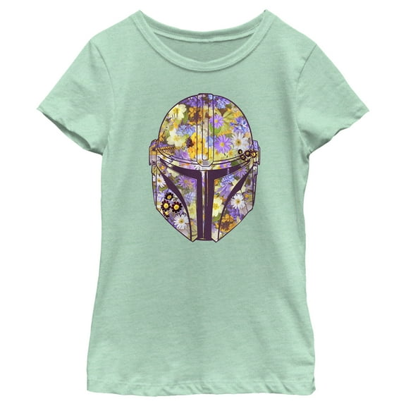 Girl's Star Wars: The Mandalorian Mando Floral Fill  Graphic Tee Mint Medium