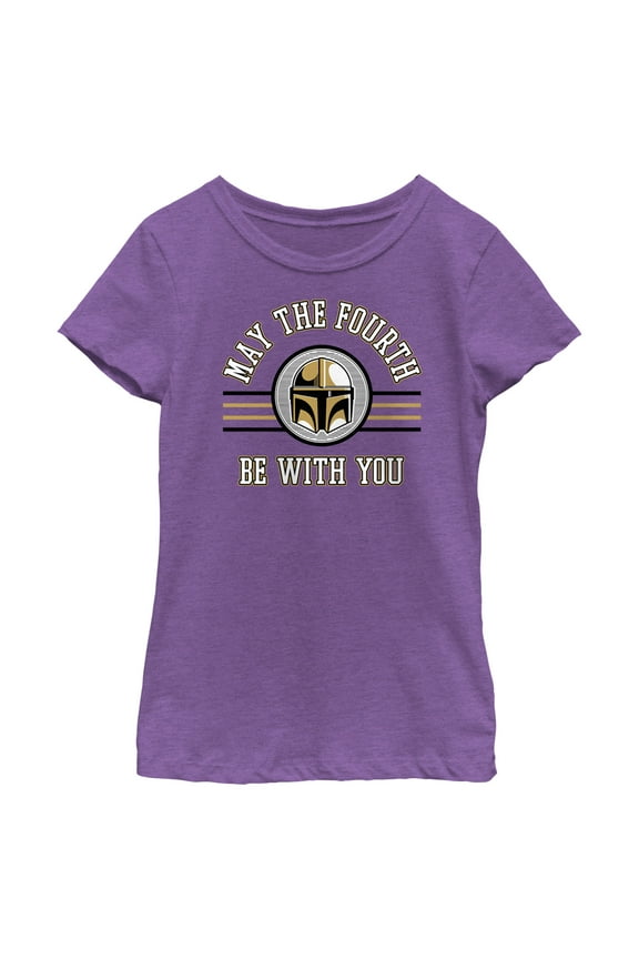 Girl's Star Wars: The Mandalorian May the Fourth Be With You Din Djarin Graphic Tee Purple Berry Medium