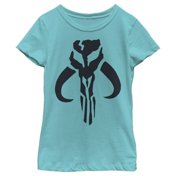 Girl's Star Wars: The Mandalorian Mythosaur Skull Logo  Graphic Tee Tahiti Blue X Large