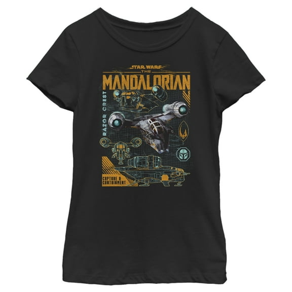 Girl's Star Wars: The Mandalorian Razor Crest Capture and Containment  Graphic Tee Black Medium