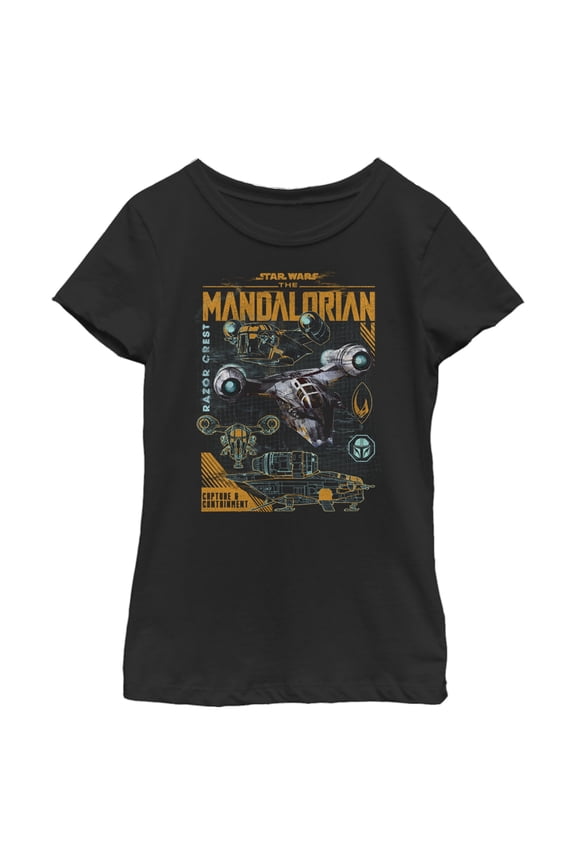 Girl's Star Wars: The Mandalorian Razor Crest Capture and Containment  Graphic Tee Black Medium