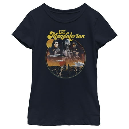 Girl's Star Wars: The Mandalorian Razor Crest Crew Graphic Tee Navy Blue Medium
