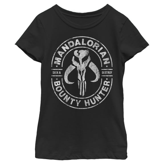 Girl's Star Wars: The Mandalorian Seek & Destroy Stamp  Graphic Tee Black Large
