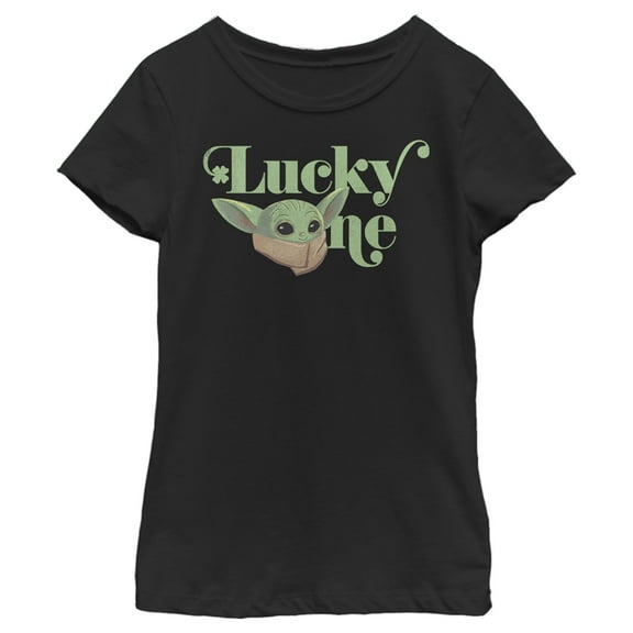 Girl's Star Wars: The Mandalorian St. Patrick's Day Grogu Lucky One Graphic Tee Black Medium