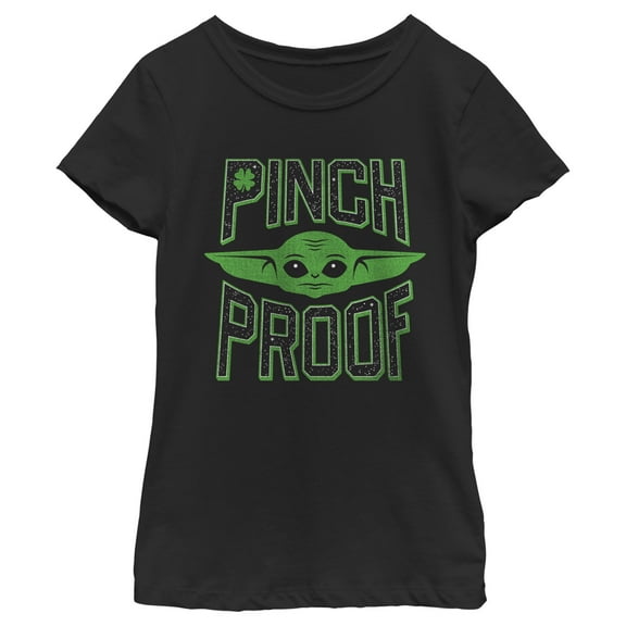 Girl's Star Wars: The Mandalorian St. Patrick's Day Grogu Pinch Proof  Graphic Tee Black Large