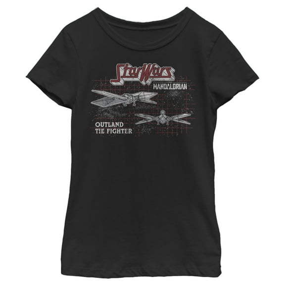 Girl's Star Wars: The Mandalorian TIE Fighter Grid  Graphic Tee Black Medium