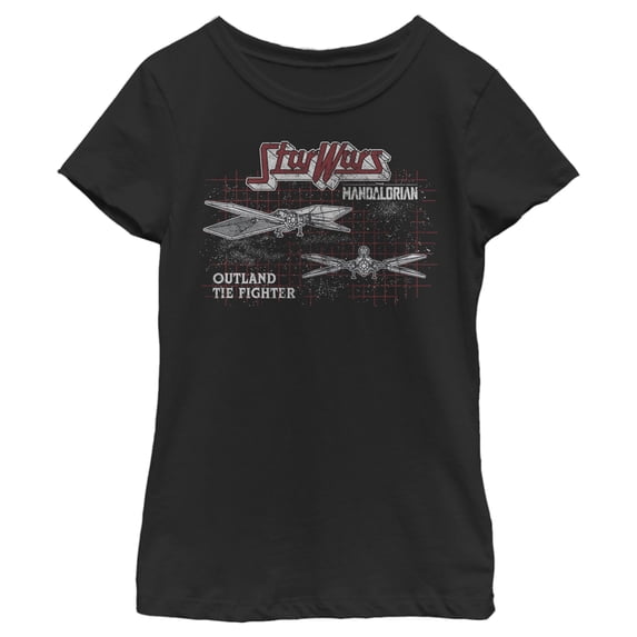 Girl's Star Wars: The Mandalorian TIE Fighter Grid Graphic Tee Black X Large