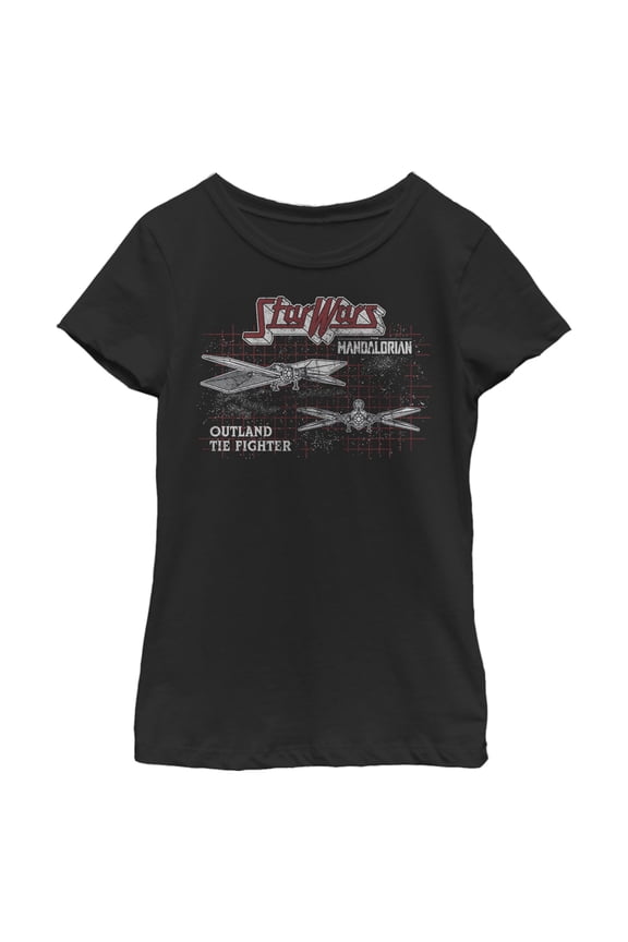 Girl's Star Wars: The Mandalorian TIE Fighter Grid Graphic Tee Black X Small