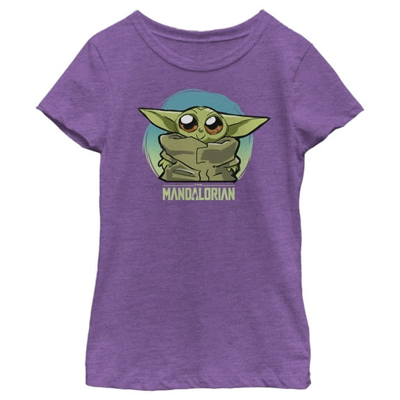 Girl's Star Wars: The Mandalorian The Child Blue Circle Big Eyes  Graphic Tee Purple Berry Large