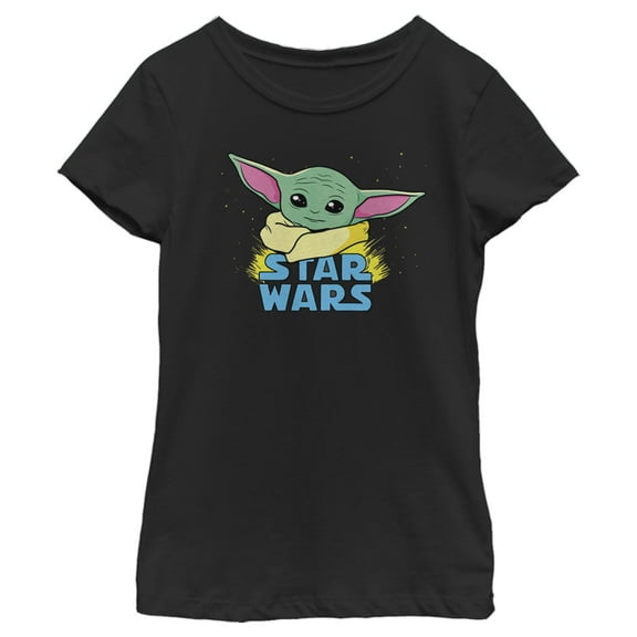 Girl's Star Wars: The Mandalorian The Child Cartoon Shiny Eyes  Graphic Tee Black Small