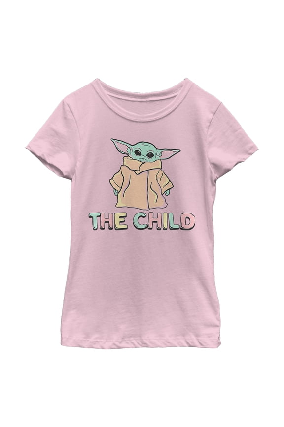 Girl's Star Wars: The Mandalorian The Child Colorful Logo Graphic Tee Light Pink Small
