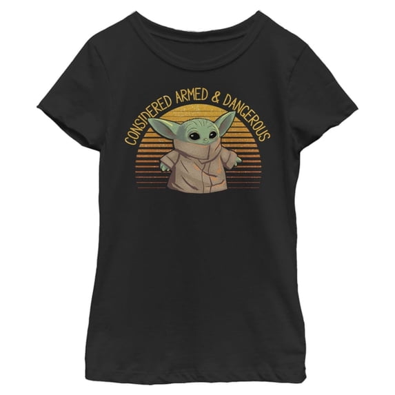 Girl's Star Wars: The Mandalorian The Child Considered Armed and Dangerous Graphic Tee Black X Small