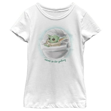 Girl's Star Wars: The Mandalorian The Child Cutest Galaxy Watercolor  Graphic Tee White Large