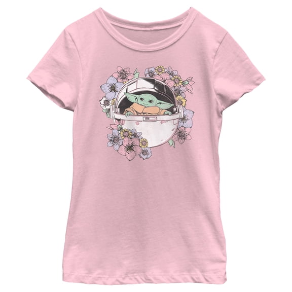 Girl's Star Wars: The Mandalorian The Child Floral Bassinet Graphic Tee Light Pink Large