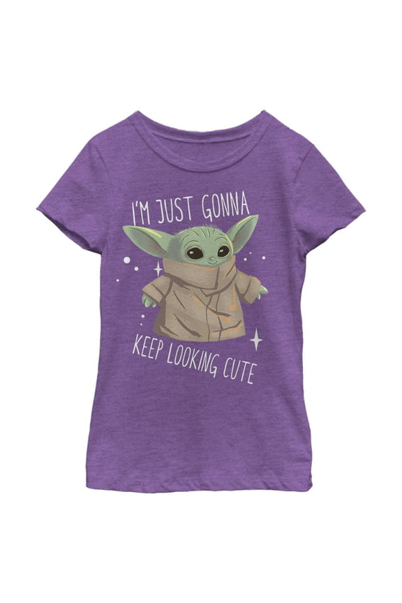 Girl's Star Wars: The Mandalorian The Child Looking Cute Graphic Tee Purple Berry Large
