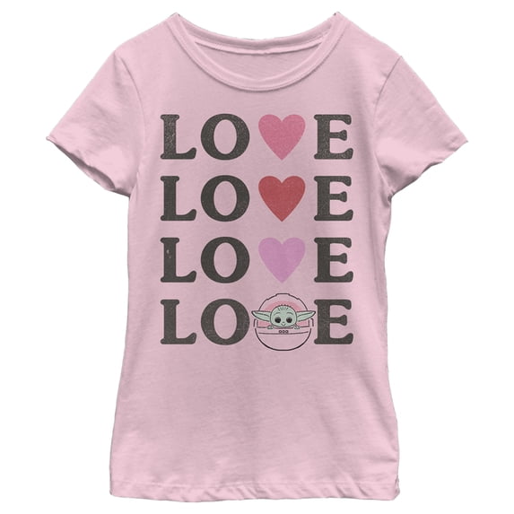 Girl's Star Wars: The Mandalorian The Child Love Hearts Graphic Tee Light Pink Small