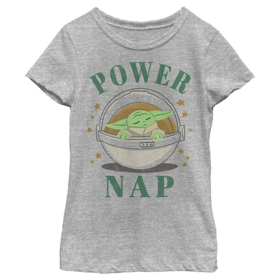 Girl's Star Wars: The Mandalorian The Child Power Nap Bassinet Graphic Tee Athletic Heather Medium