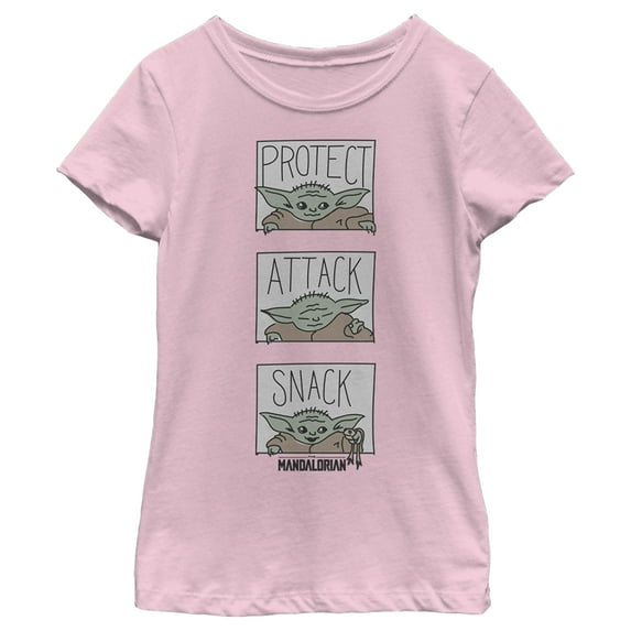Girl's Star Wars: The Mandalorian The Child Protect Attack Snack Graphic Tee Light Pink X Large