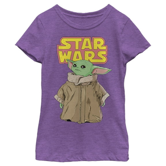 Girl's Star Wars: The Mandalorian The Child Retro Logo Stance  Graphic Tee Purple Berry Large
