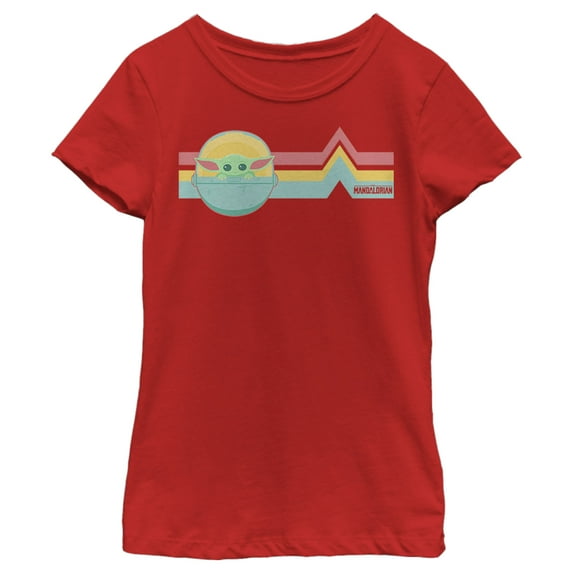 Girl's Star Wars: The Mandalorian The Child Retro Stripes Graphic Tee Red Small