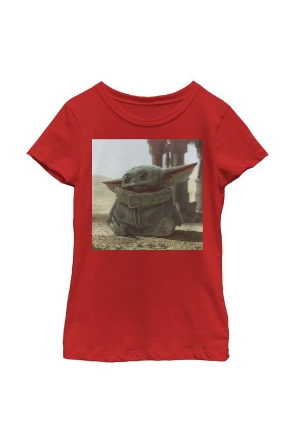 Girl's Star Wars: The Mandalorian The Child Square Frame Graphic Tee Red Large