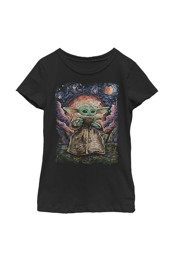 Girl's Star Wars: The Mandalorian The Child Starry Night  Graphic Tee Black X Large