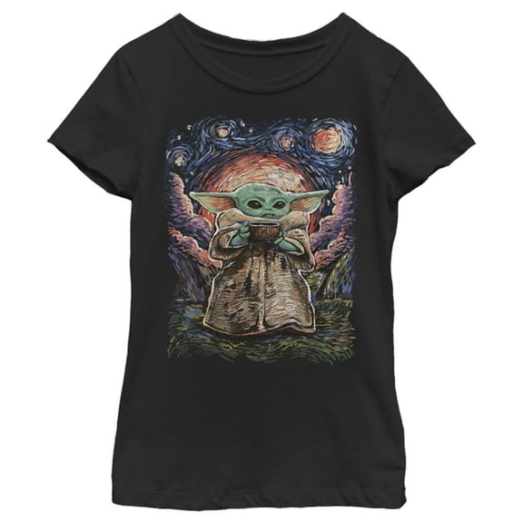 Girl's Star Wars: The Mandalorian The Child Starry Night Graphic Tee Black X Large