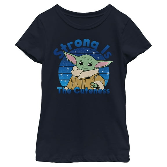 Girl's Star Wars: The Mandalorian The Child Strong is the Cuteness Graphic Tee Navy Blue Small