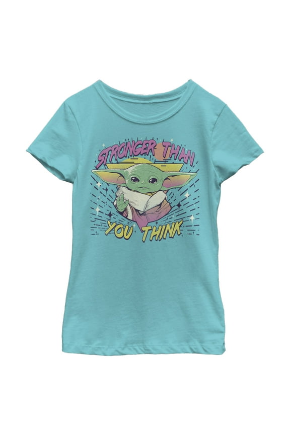 Girl's Star Wars: The Mandalorian The Child Stronger Than You Think Graphic Tee Tahiti Blue Small