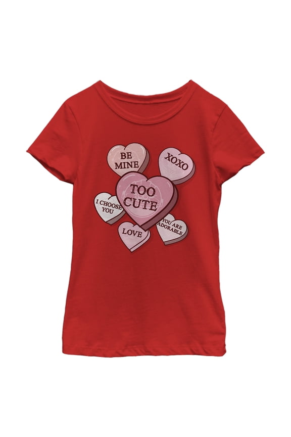 Girl's Star Wars: The Mandalorian The Child TooCute Candy Hearts Graphic Tee Red Large