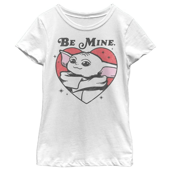 Girl's Star Wars: The Mandalorian Valentine's Day Grogu Be Mine Graphic Tee White Small
