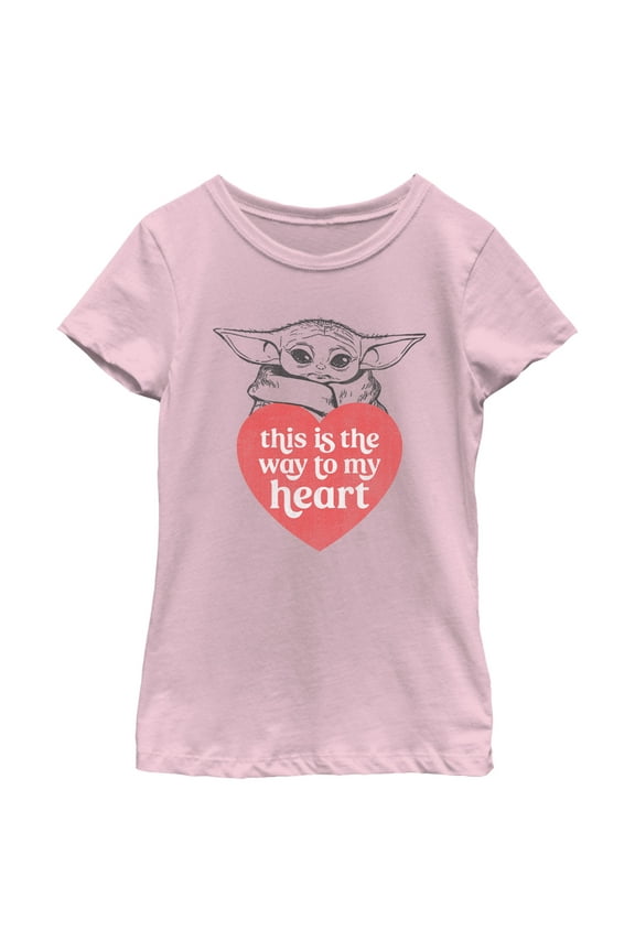 Girl's Star Wars: The Mandalorian Valentine's Day Grogu This is the Way to my Heart  Graphic Tee Light Pink Large