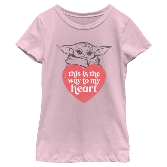 Girl's Star Wars: The Mandalorian Valentine's Day Grogu This is the Way to my Heart Graphic Tee Light Pink Medium