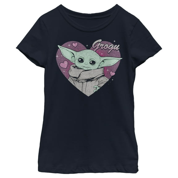 Girl's Star Wars: The Mandalorian Valentine's Day The Child Heart Portrait  Graphic Tee Navy Blue X Small