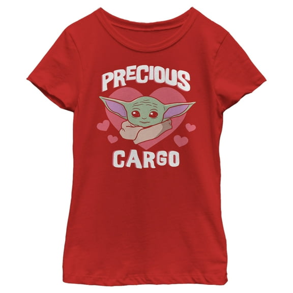 Girl's Star Wars: The Mandalorian Valentine's Day The Child Precious Cargo  Graphic Tee Red X Small